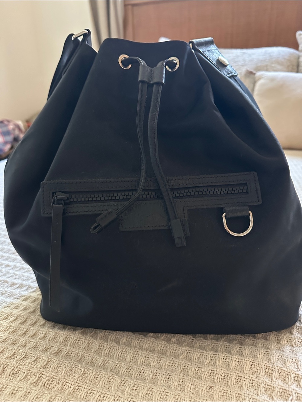 Black Longchamp nylon bucket bag $65